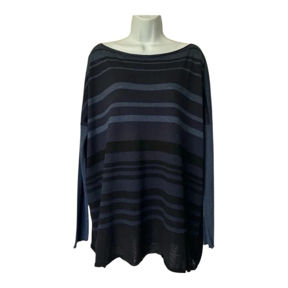 Vince blue striped tunic sweater merino wool blend oversized bateau Size M - Picture 9 of 9